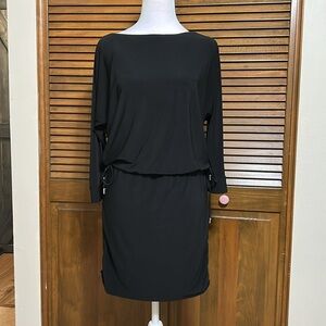 White House Black Market Black Dress Split Sleeves Cinched Skirt w/ Ties Size S